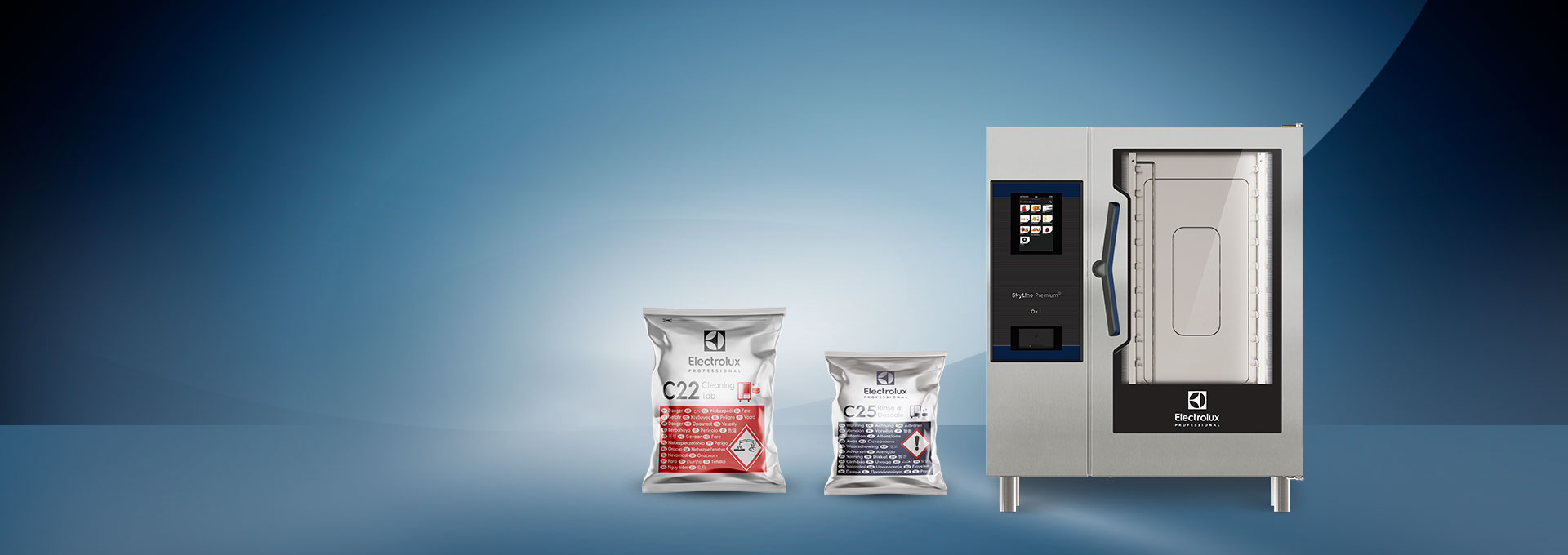 Eine längere Lebensdauer und Höchstleistung erhalten Sie bei SkyLine Kombidämpfern nur mit phosphatfreien Reinigern von Electrolux Professional.
