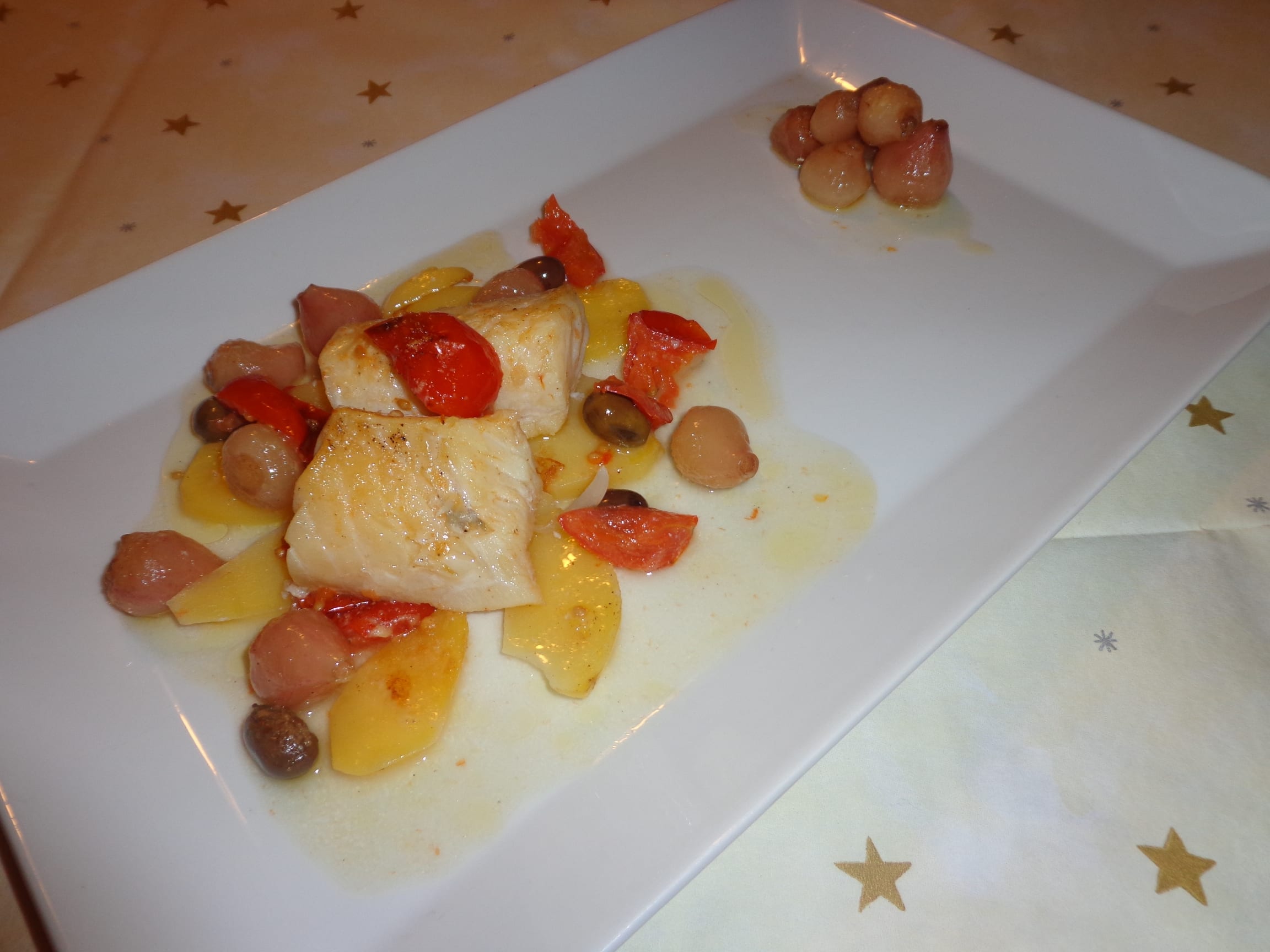Baked Codfish with potatoes and “lampascioni” - Electrolux Professional Australia