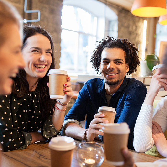 coffee brewer friends drinking hot coffee