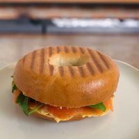 Pumpkin-cream cheese and cold smoked salmon bagel Pumpkin-cream cheese and cold smoked salmon bagel