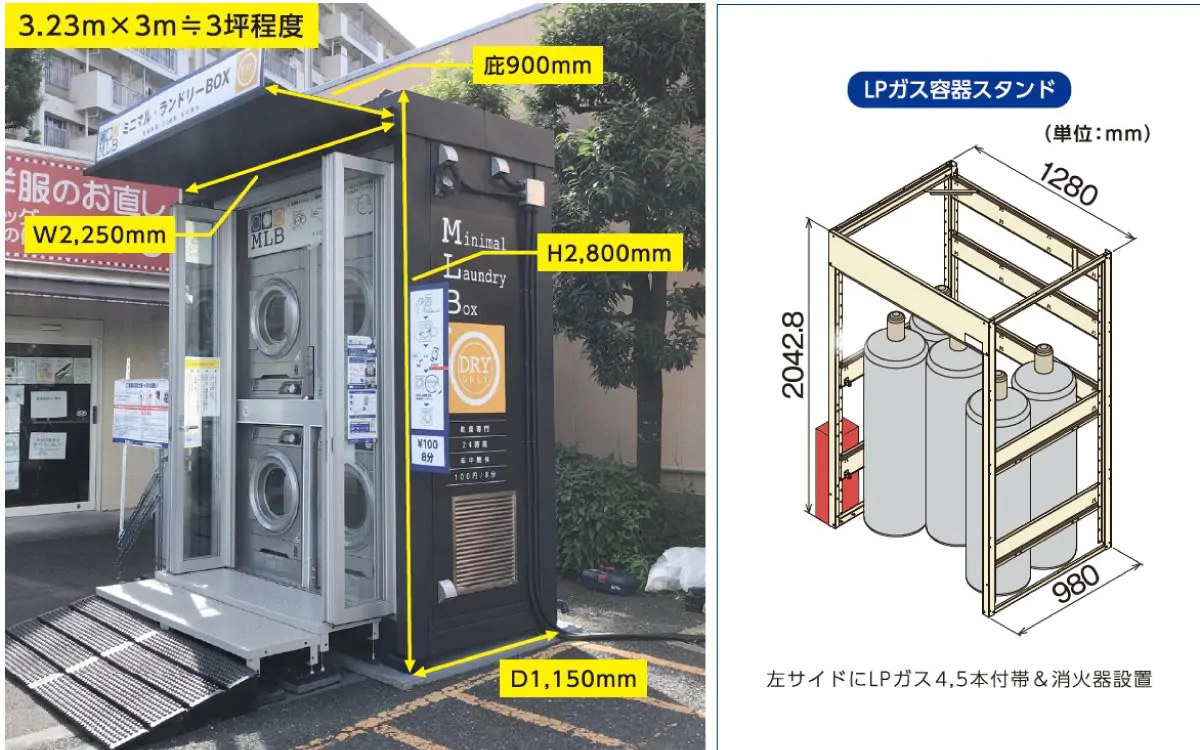 寸法 コインランドリー寸法図