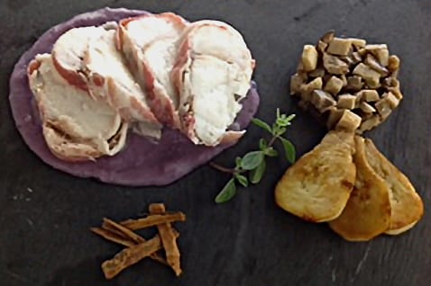 Monkfish fillet with crispy porcini mushrooms and purple potatoes