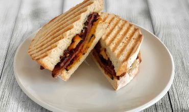 Pork Belly and Chanterelle Sandwich with Grilled Pumpkin