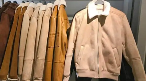 Suede jackets on a rack