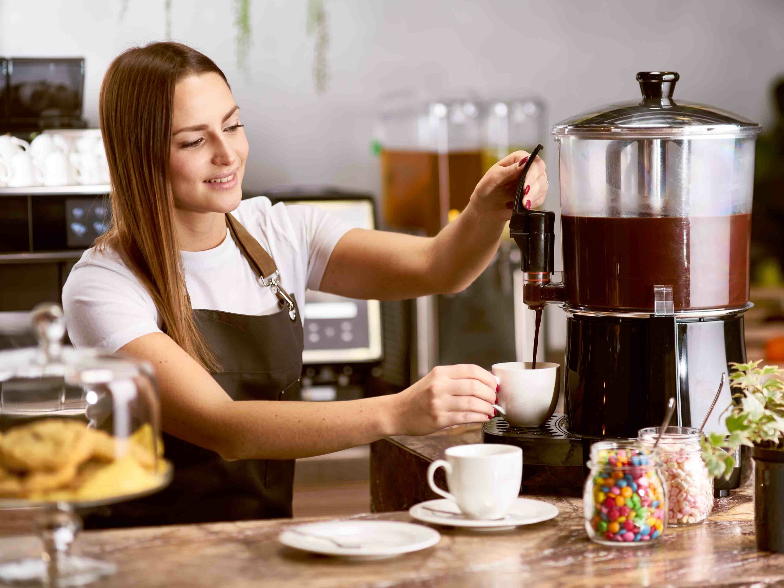 Commercial Chocolate Dispenser - White w/ stainless top