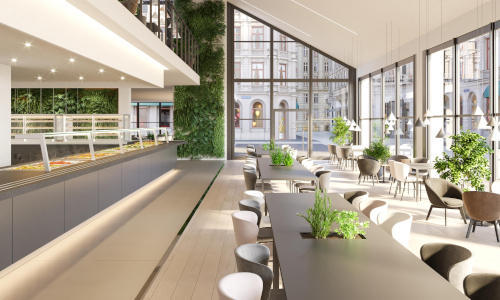 A big restaurant space with lot of light