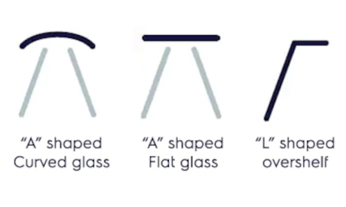 Drawing explaining glass shapes on overshelves