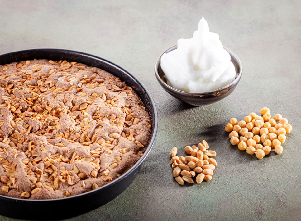 Zero waste Aquafaba Chocolate Cake with peanuts and chickpeas