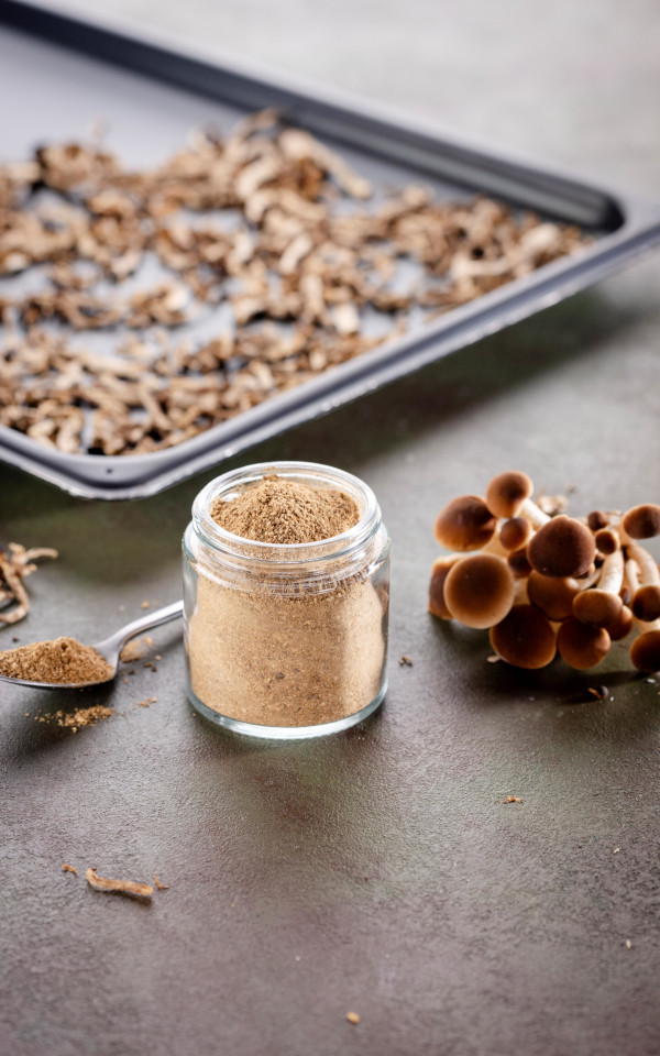 Zero waste Mushroom Powder with raw mushrooms